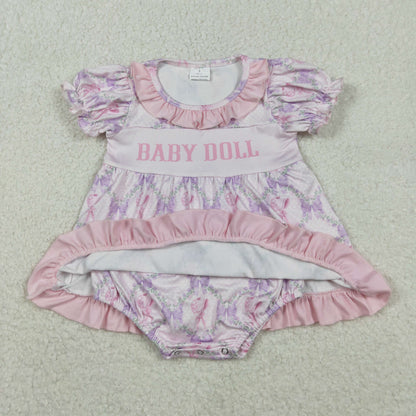 Sibling Baby Girls Baby Doll Flowers Bows Checked Collar Tunic Ruffle Rompers