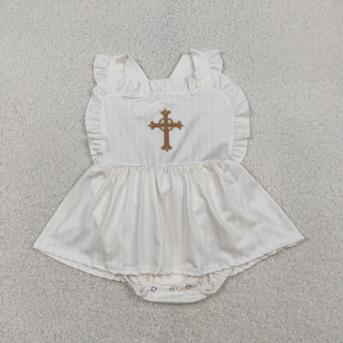 Sibling Baby Girls Embroidery Cross Easter Knee Length Dresses Rompers