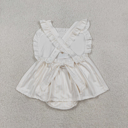 Sibling Baby Girls Embroidery Cross Easter Knee Length Dresses Rompers