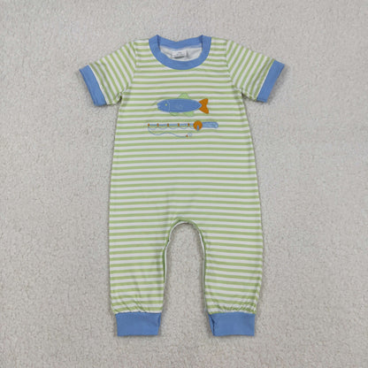 Sibling Baby Boys Short Sleeve Embroidery Pant Hunting Team Rompers