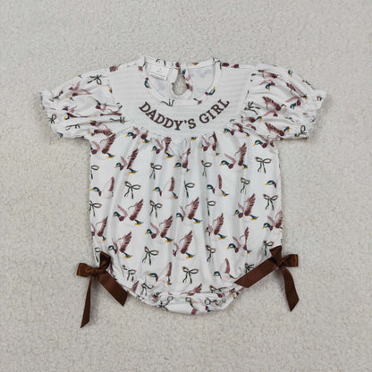 Sibling Smocked Daddy's Girl Baby Girls Bows Ducks Hunting Knee Length Dress Rompers