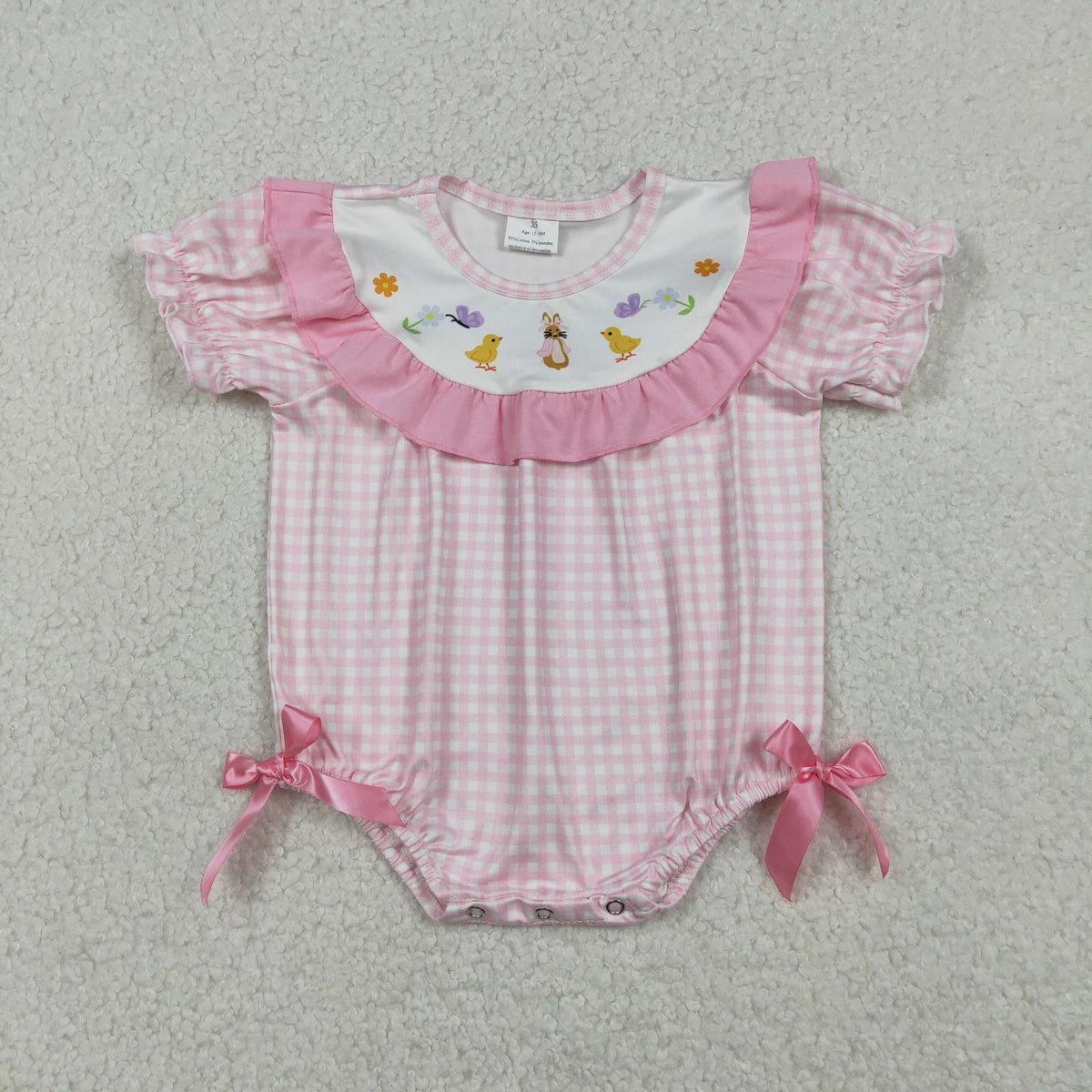 Sibling Baby Boys Girls Rabbits Chicks Checked Easter Rompers