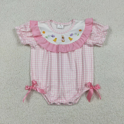 Sibling Baby Boys Girls Rabbits Chicks Checked Easter Rompers