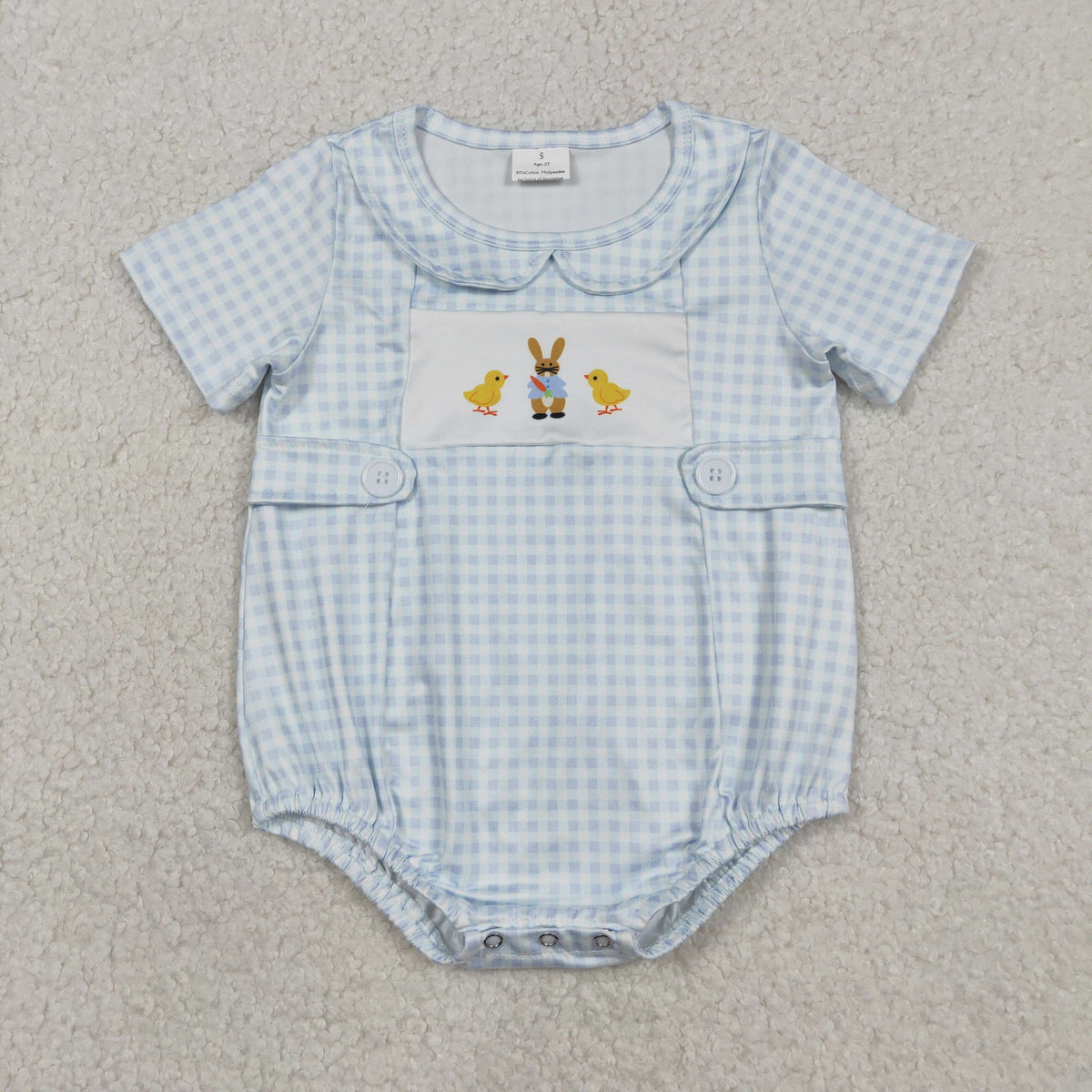 Sibling Baby Boys Girls Rabbits Chicks Checked Easter Rompers