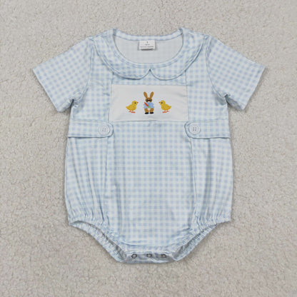 Sibling Baby Boys Girls Rabbits Chicks Checked Easter Rompers