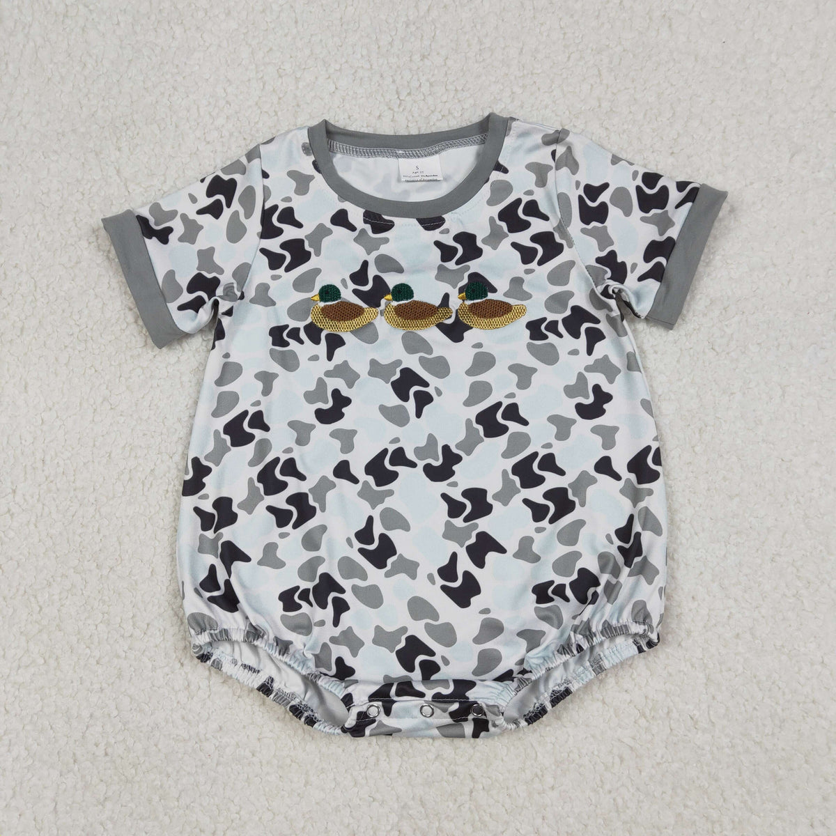 Sibling Baby Boys Short Sleeve Embroidery Southern Camo Ducks Hunting Rompers