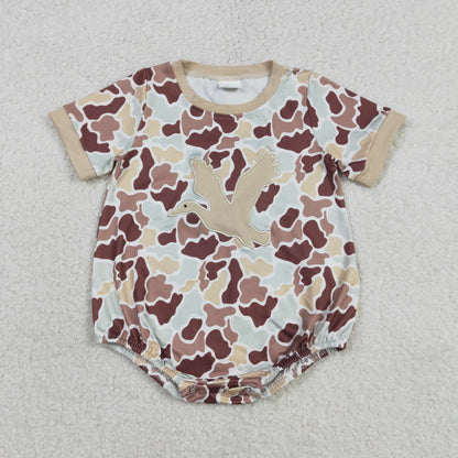 Sibling Baby Boys Short Sleeve Embroidery Southern Camo Ducks Hunting Rompers