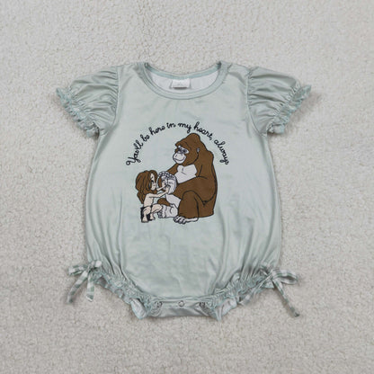 Sibling Baby Boys Girls Cartoon Monkey Top Checked Pockets Short Clothes Set Rompers