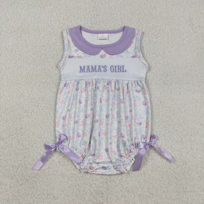 Sibling Baby Girls Sleeveless Embroidery Mama's Girl Flowers Collar Knee Length Dress Ruffle Romper