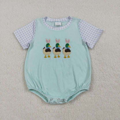 Sibling Baby Boys Embroidery Bunny Ducks Top Pockets Short Hunting Clothes Set Rompers