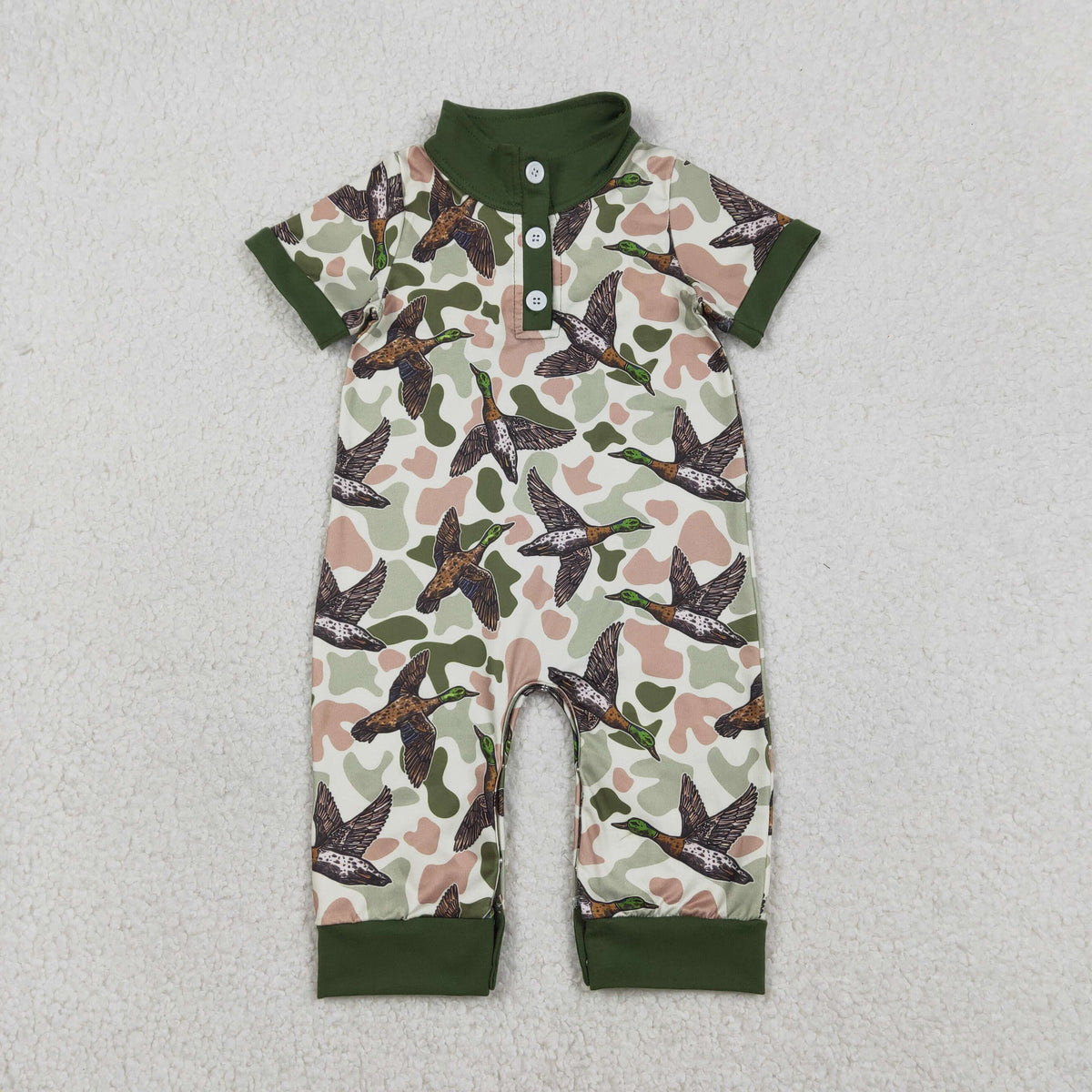 Sibling Baby Boys Short Sleeve Southern Hunting Duck Dogs Deer Camo Button Rompers