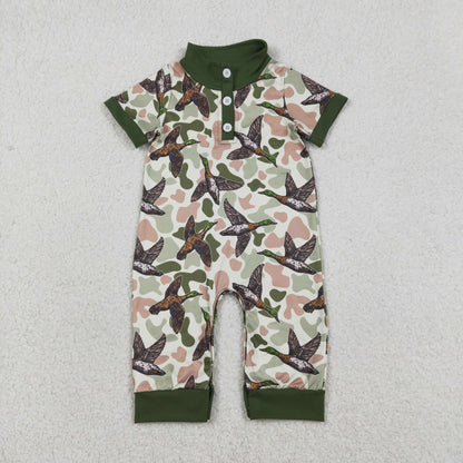 Sibling Baby Boys Short Sleeve Southern Hunting Duck Dogs Deer Camo Button Rompers