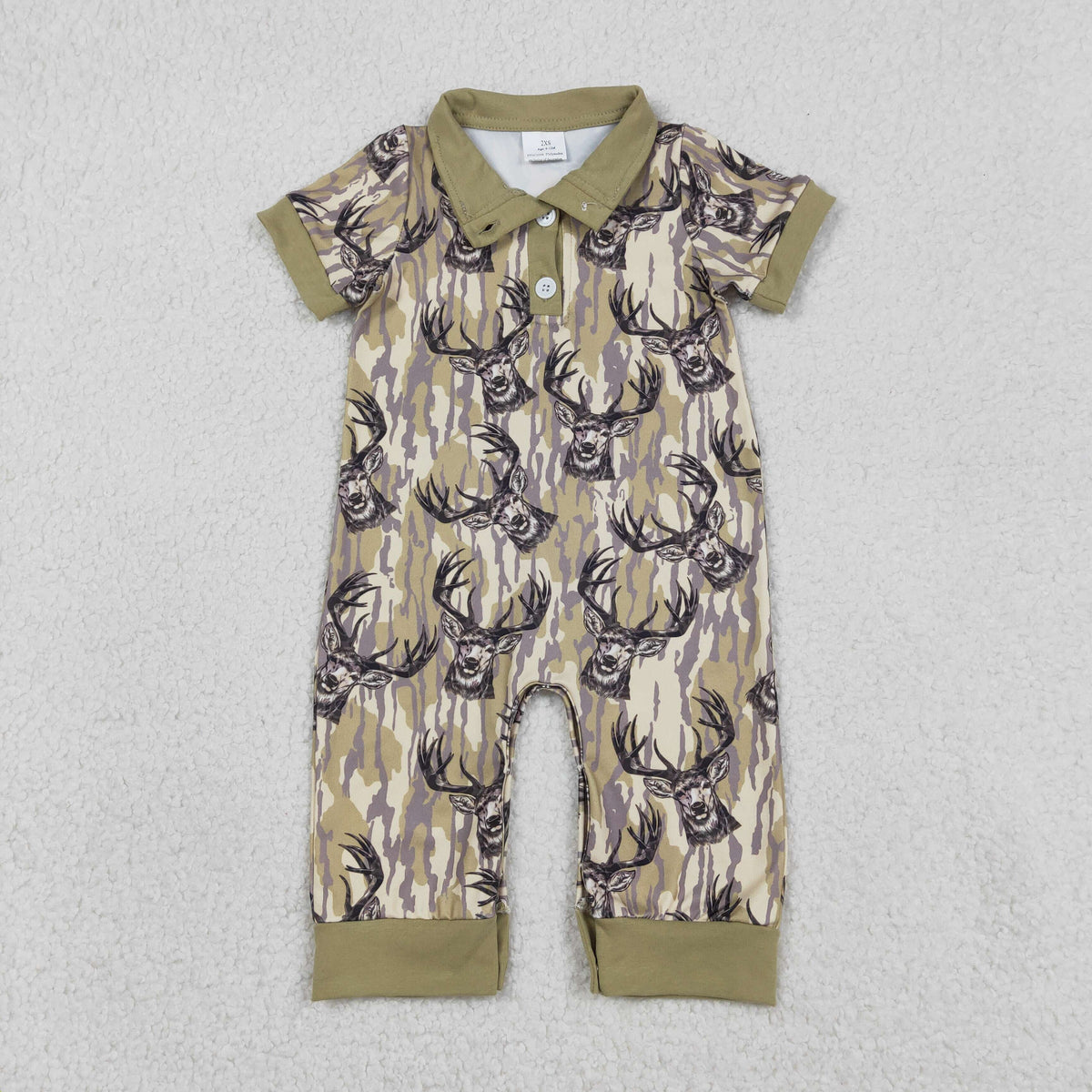 Sibling Baby Boys Short Sleeve Southern Hunting Duck Dogs Deer Camo Button Rompers