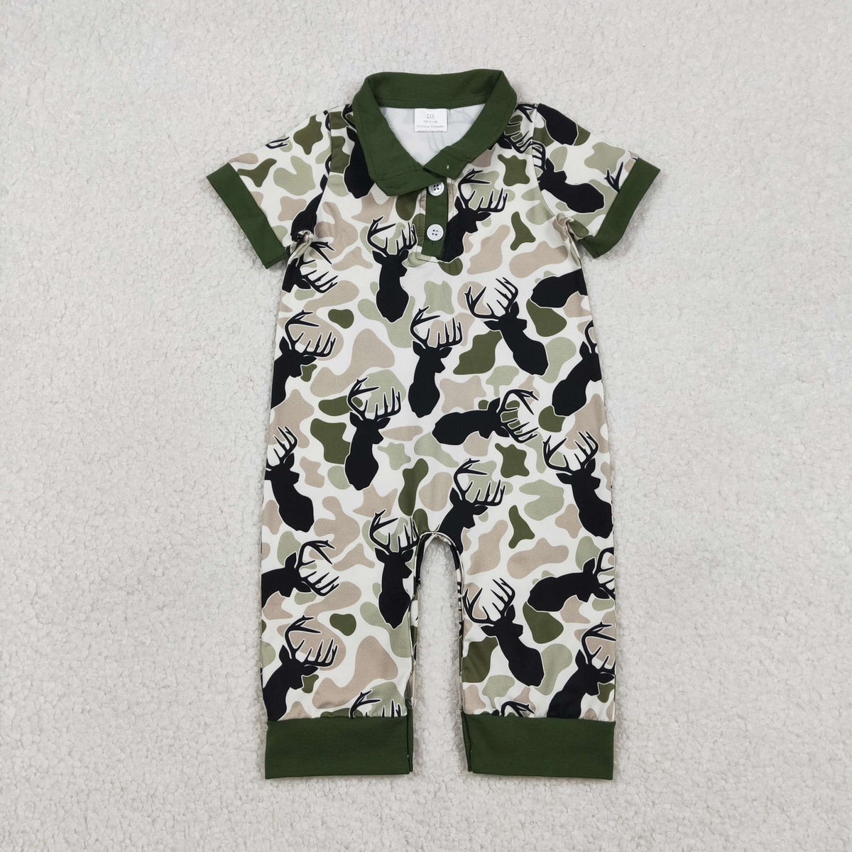Sibling Baby Boys Short Sleeve Southern Hunting Duck Dogs Deer Camo Button Rompers