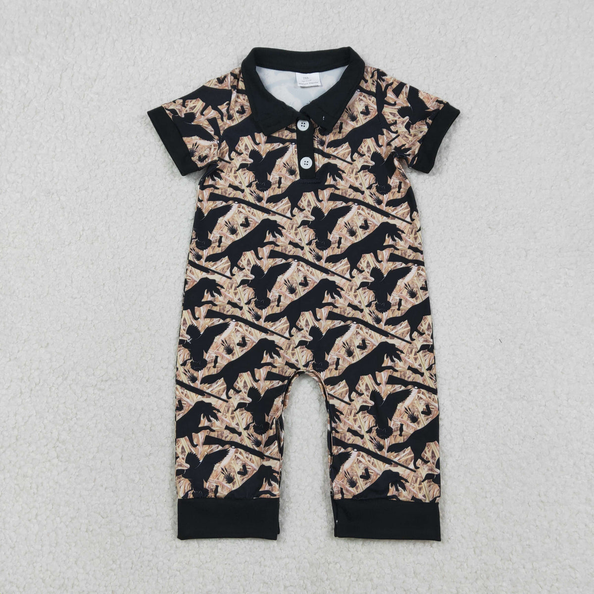 Sibling Baby Boys Short Sleeve Southern Hunting Duck Dogs Deer Camo Button Rompers