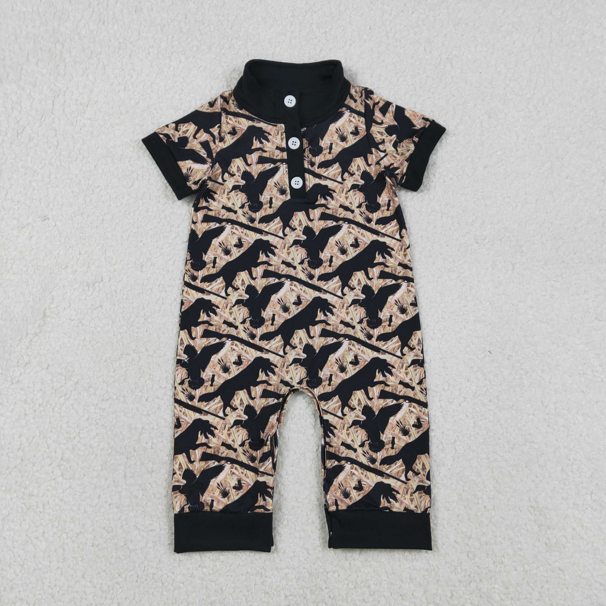 Sibling Baby Boys Short Sleeve Southern Hunting Duck Dogs Deer Camo Button Rompers