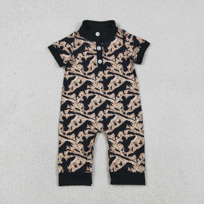 Sibling Baby Boys Short Sleeve Southern Hunting Duck Dogs Deer Camo Button Rompers