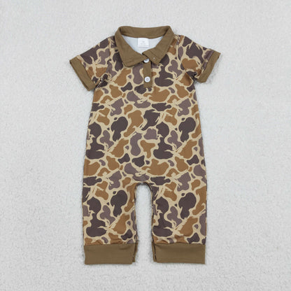 Sibling Baby Boys Short Sleeve Southern Hunting Duck Dogs Deer Camo Button Rompers