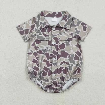 Sibling Baby Boys Southern Camo Button Pockets Hunting Rompers