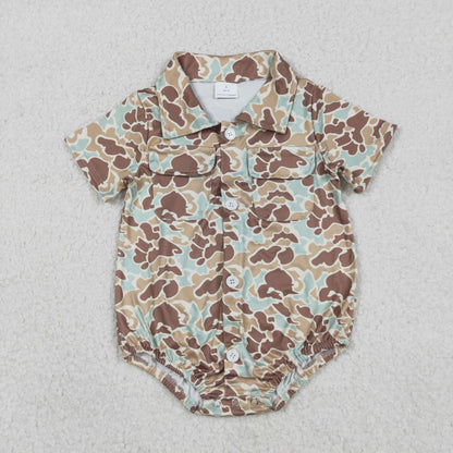Sibling Baby Boys Southern Camo Button Pockets Hunting Rompers