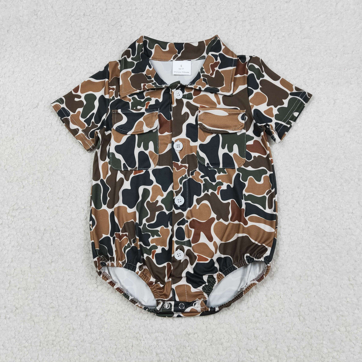 Sibling Baby Boys Southern Camo Button Pockets Hunting Rompers