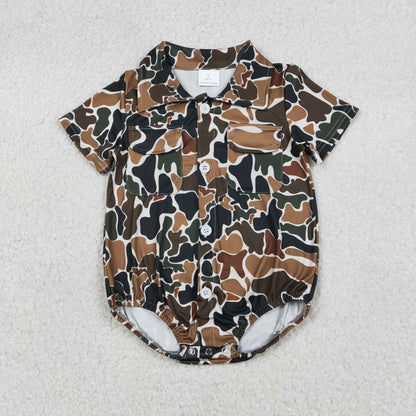 Sibling Baby Boys Southern Camo Button Pockets Hunting Rompers