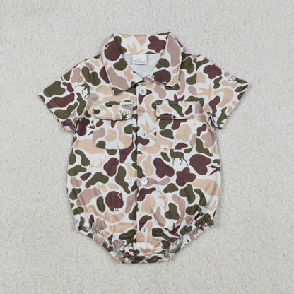 Sibling Baby Boys Southern Camo Button Pockets Hunting Rompers