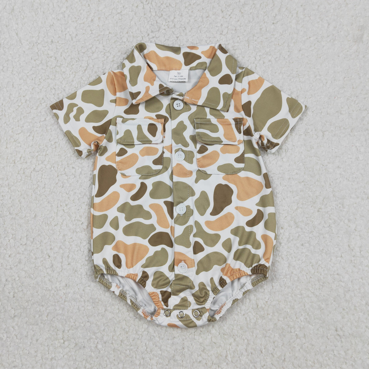 Sibling Baby Boys Southern Camo Button Pockets Hunting Rompers
