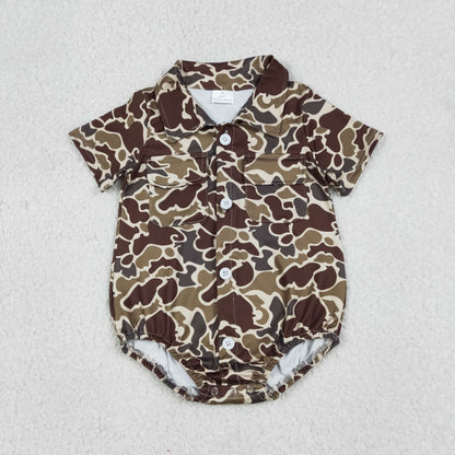 Sibling Baby Boys Southern Camo Button Pockets Hunting Rompers