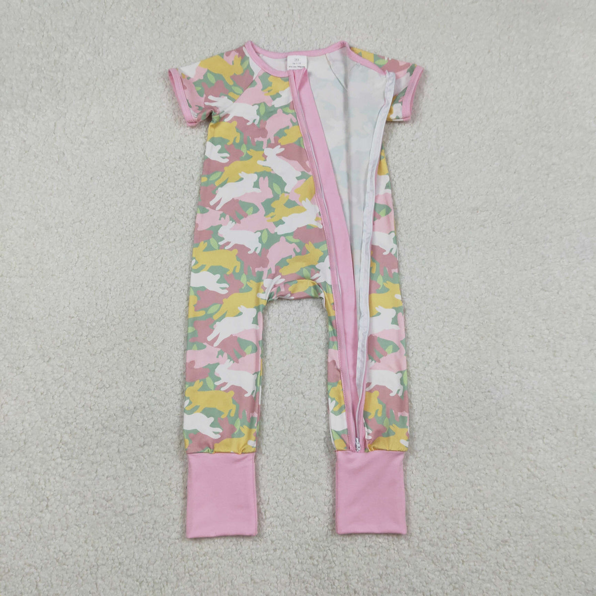 Sibling Mama and Girls Camo Rabbits Button Pocket Short Easter Pajamas Set Dress Zipper Rompers