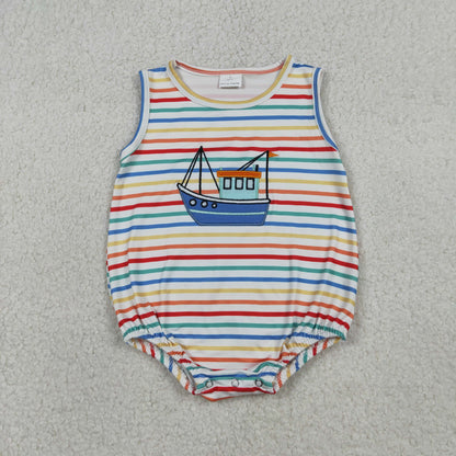 Sibling Baby Boys Embroidery Boats Colorful Stripe Top Shorts Clothes Set Rompers