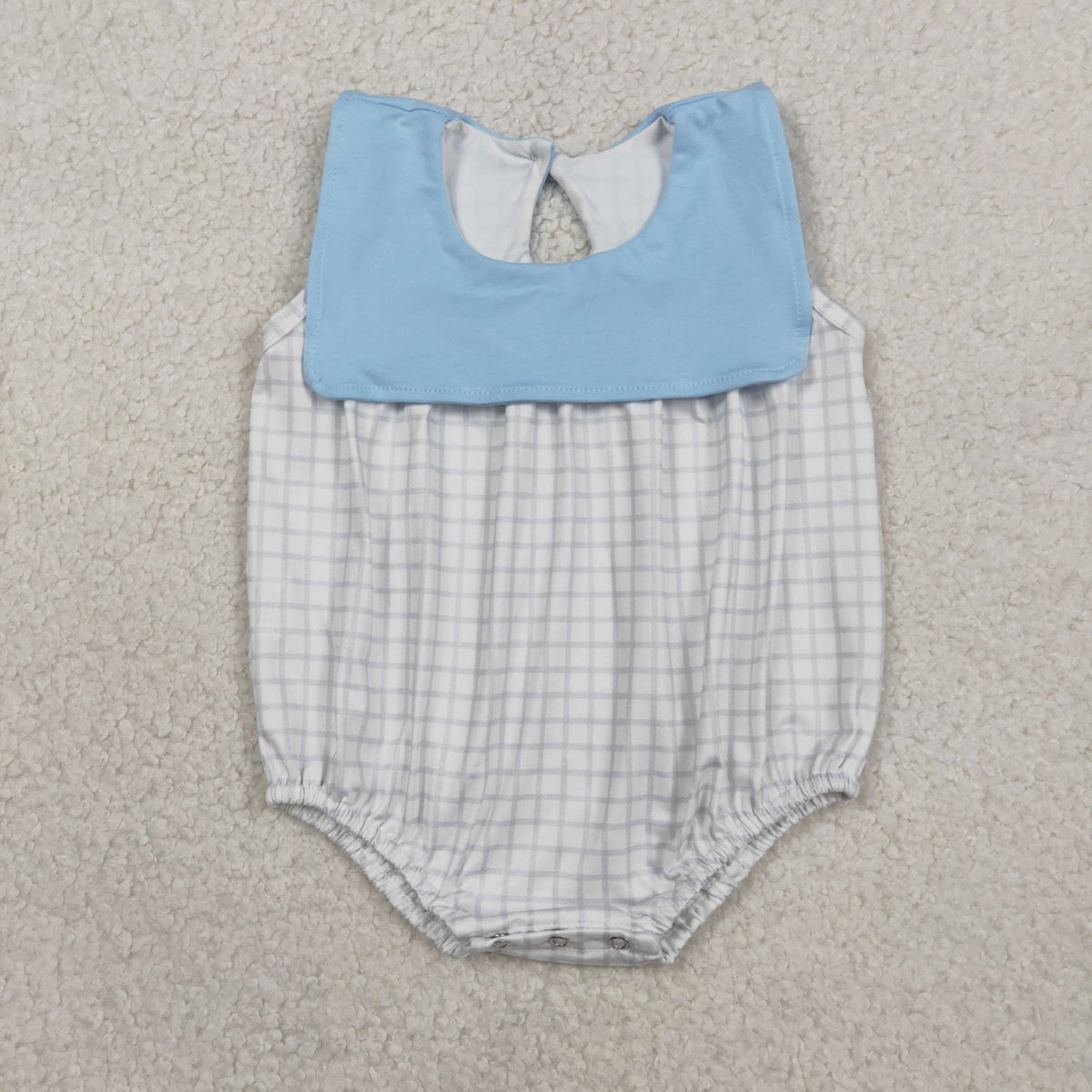 Sibling Baby Boys Light Blue Pocket Top Pockets Short Checked Rompers