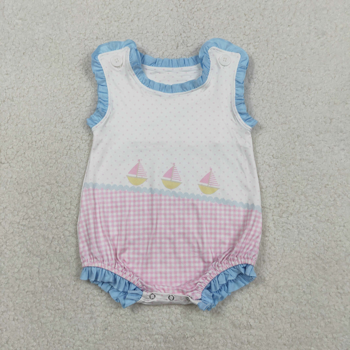 Sibling Baby Boys Girls Sleeveless Boats Polka Dots Checked Rompers