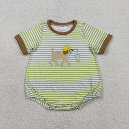 Sibling Baby Boys Short Sleeve Embroidery Print Fishing Hunting Rompers