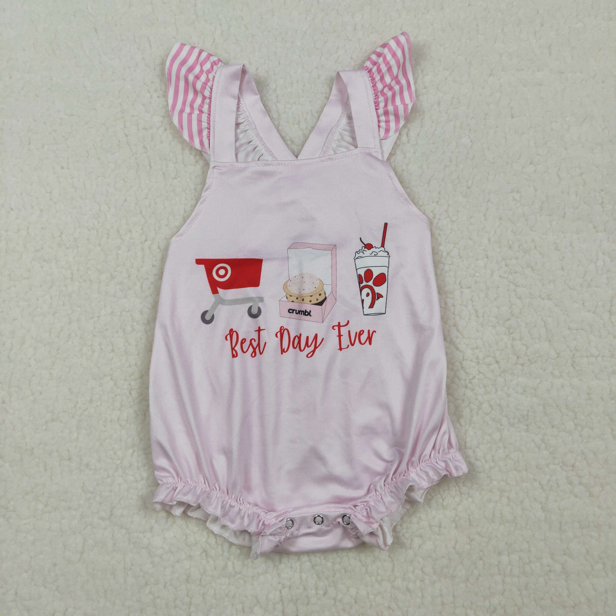 Sibling Baby Girls Pink Stripe Best Day Ever Tunic Ruffle Short Clothes Set Back Bow Rompers