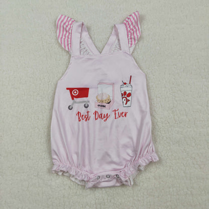 Sibling Baby Girls Pink Stripe Best Day Ever Tunic Ruffle Short Clothes Set Back Bow Rompers