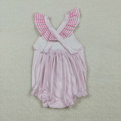 Sibling Baby Girls Pink Stripe Best Day Ever Tunic Ruffle Short Clothes Set Back Bow Rompers
