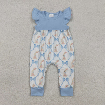 Sibling Baby Girls Bows Rabbits Checked Easter Ruffle Knee Length Dress Rompers