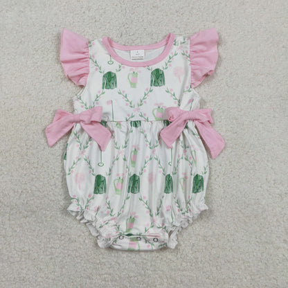 Sibling Baby Girls Pink Flower Golf Checked Tunic Ruffle Shorts Clothes Set Rompers