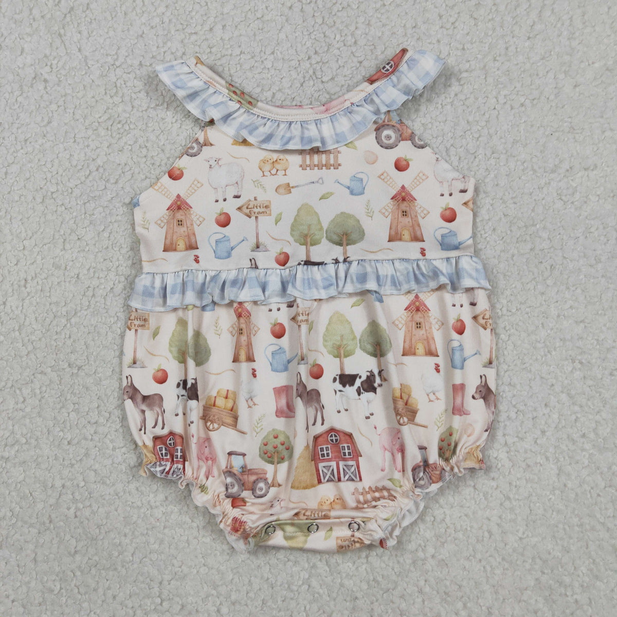 Sibling Baby Girls Sleeveless Pigs Cows Tunic Ruffle Short Farm Clothes Set Rompers