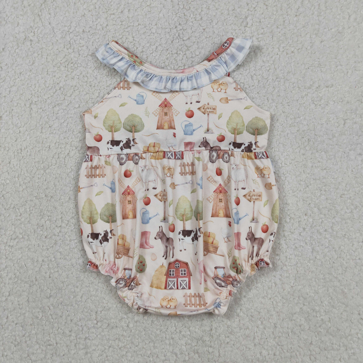 Sibling Baby Girls Sleeveless Pigs Cows Tunic Ruffle Short Farm Clothes Set Rompers