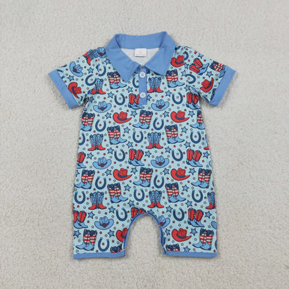 Sibling Baby Boys Flags Boots Pocket Top Short Western 4th of July Clothes Set Rompers
