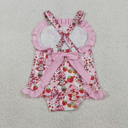 Sibling Baby Strawberry Girls Bows Tunic Ruffle Short Clothes Set Back Bow Rompers
