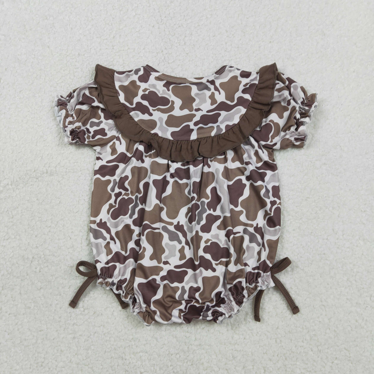 Sibling Embroidery Mama's Boy Girl Brown Camo Shorts Clothes Set Dress Rompers