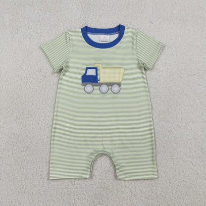 Sibling Baby Boys Embroidery Tractors Stripe Top Short Clothes Set Rompers