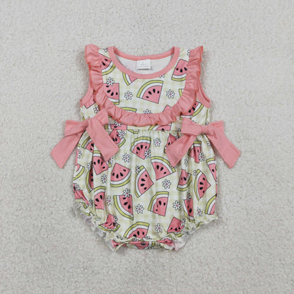 Sibling Baby Girls Sleeveless Watermelons Flowers Tunic Ruffle Shorts Clothes Set Rompers