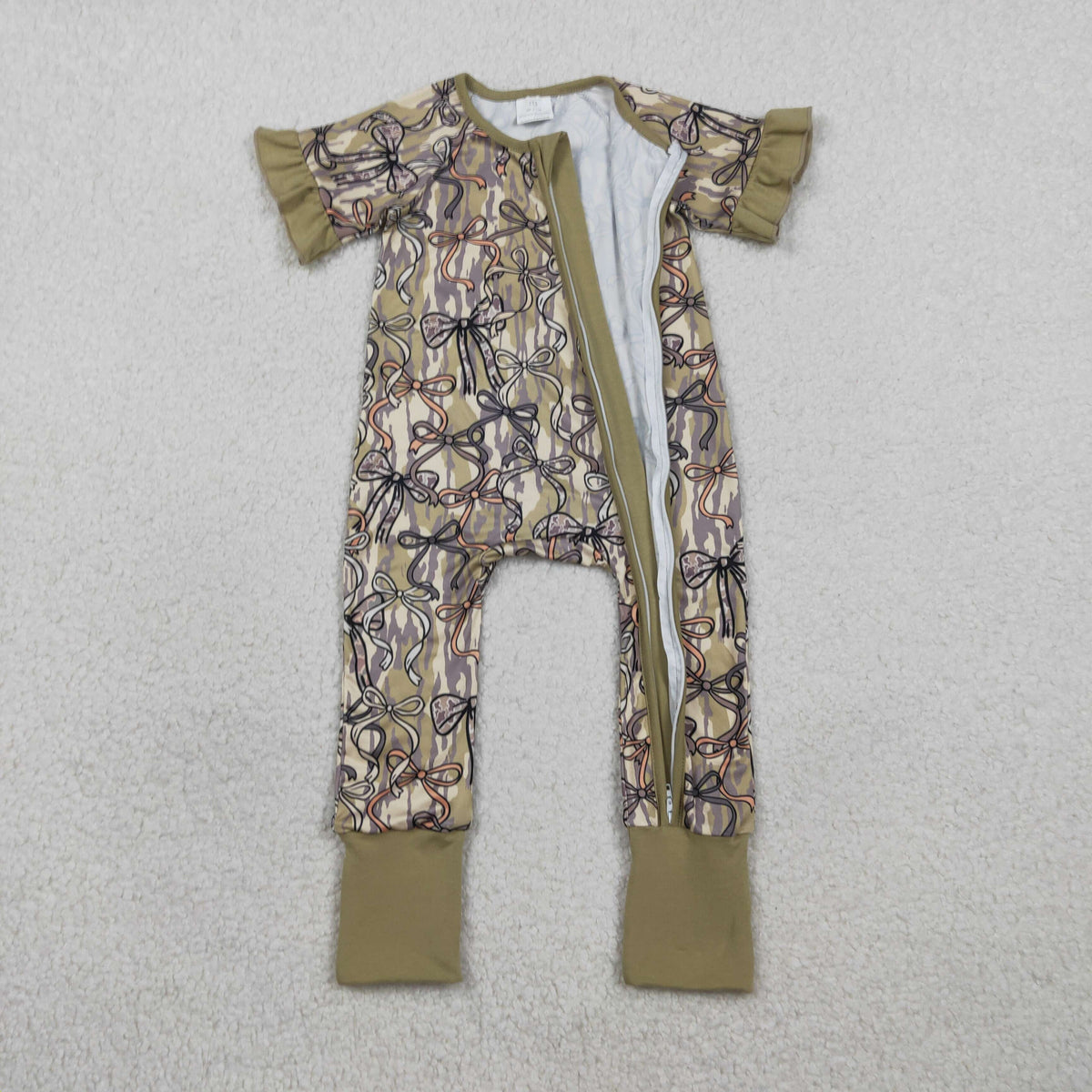 Sibling Family Adult Women Girls Olive Camo Bows Pajamas Clothes Set Zipper Rompers
