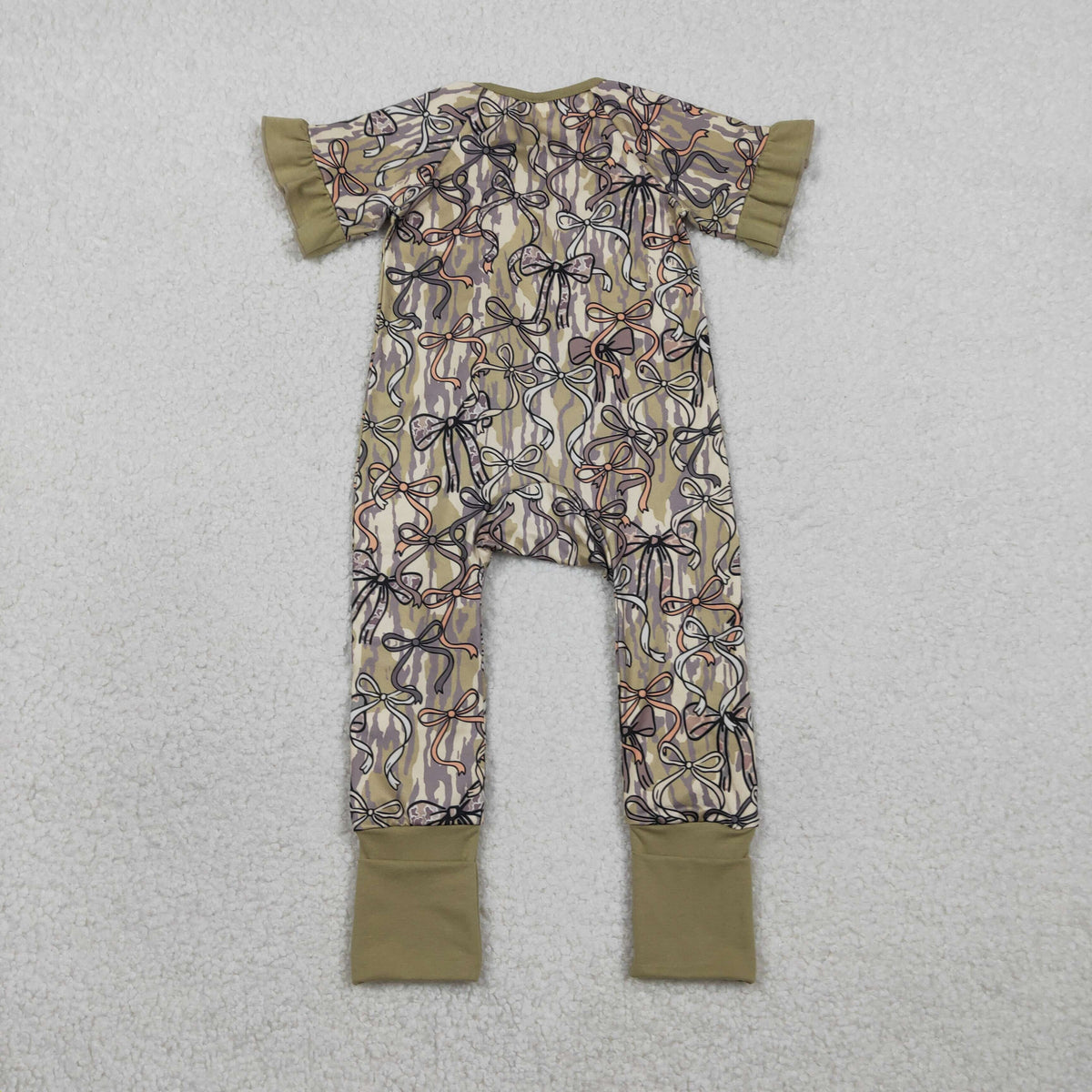 Sibling Family Adult Women Girls Olive Camo Bows Pajamas Clothes Set Zipper Rompers