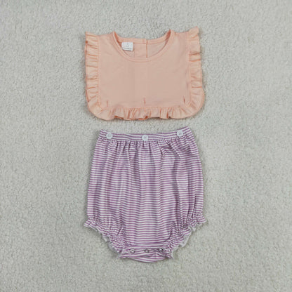Sibling Baby Girls Sleeveless Purple Stripe 2 Pieces Knee Length Dress Rompers
