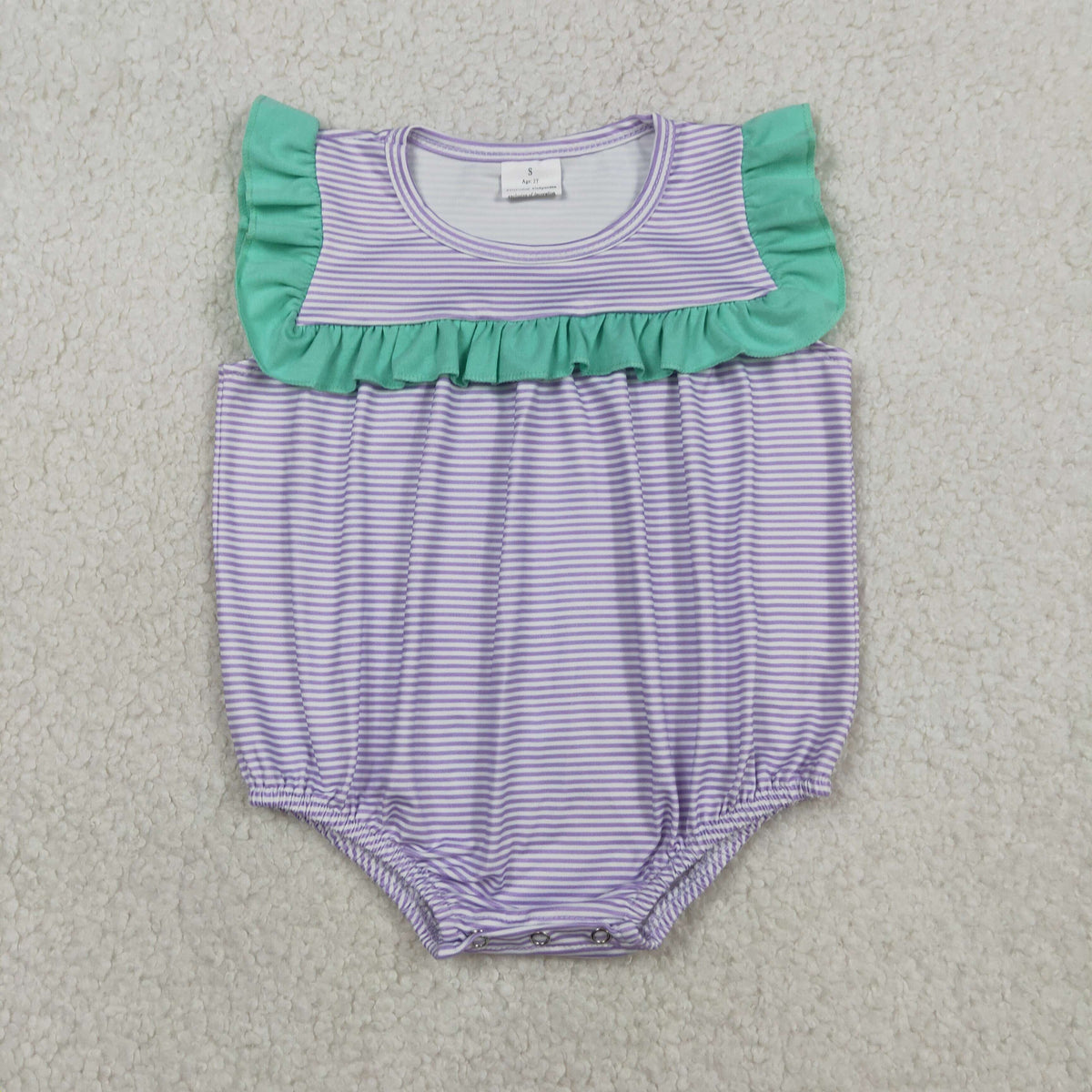 Sibling Baby Girls Sleeveless Purple Stripe Knee Length Dress Ruffle Rompers